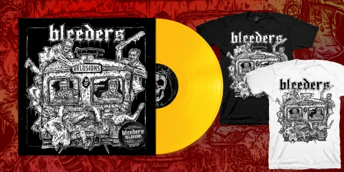 New Zealand punk band, Bleeders album cover design and layout, and t-shirt design