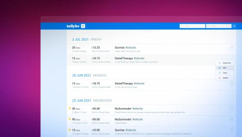 Screenshot of TallyHo timetacker in use