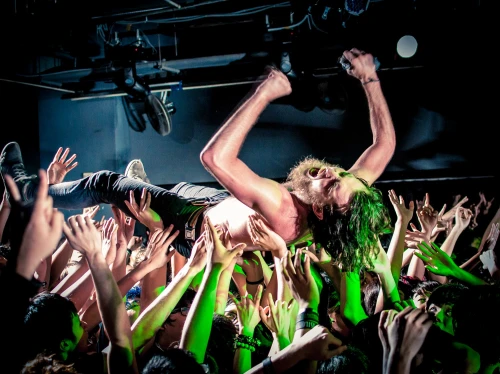 Fan Stagediving at the As I Lay Dying Taipei concert | Live music photography by Steve Leggat