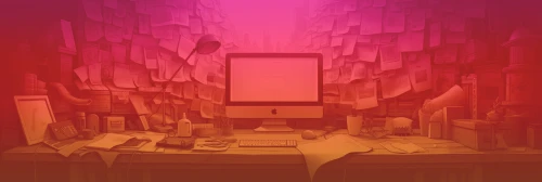 Officespace with iMac computer in a room with a wall covered in notes of all sizes